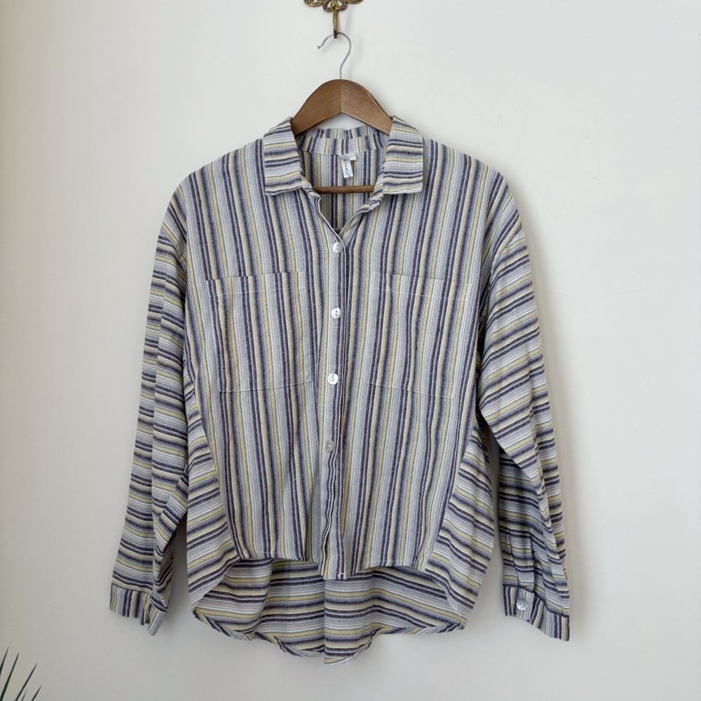 Kleen Linen Blend Striped Shirt Oversized Small Lagenlook Coastal Grandma